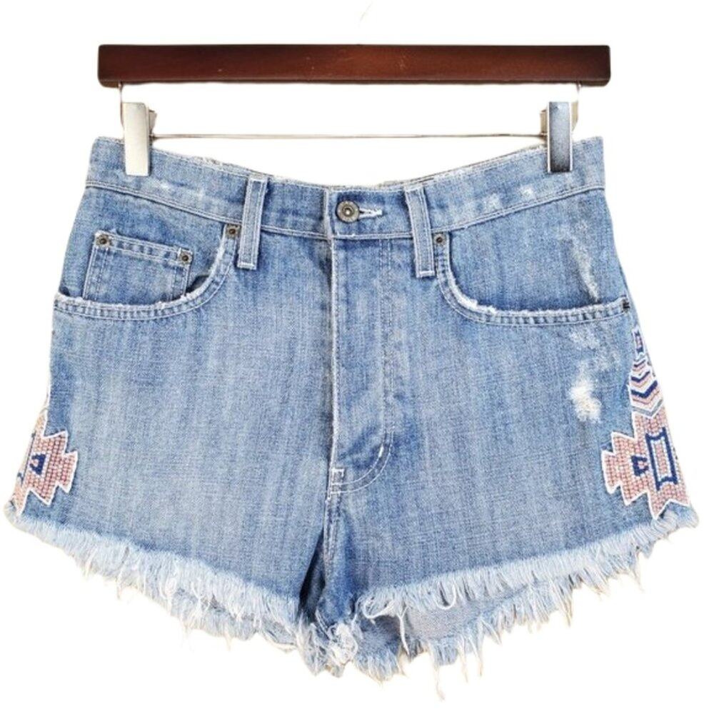 Carmar High Rise Distressed Cutoff Tribal Shorts